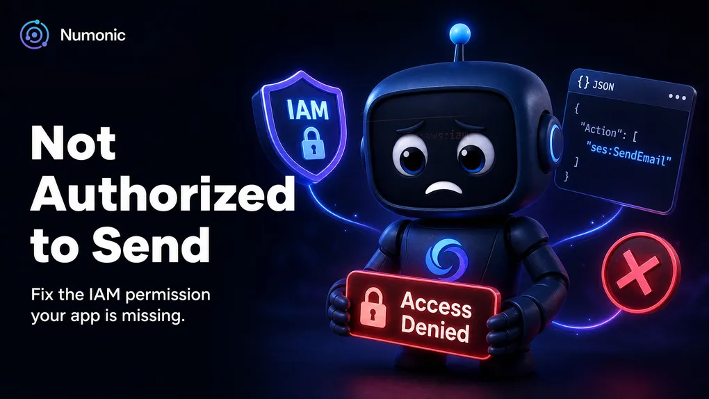 An IAM role on one side, a denied ses:SendEmail action on the other, and the missing policy in the gap between them.
